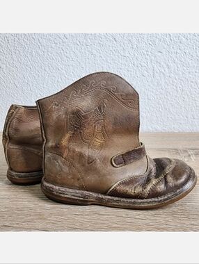 VINTAGE 50s Brown Leather Cowboy Toddler Western Boots